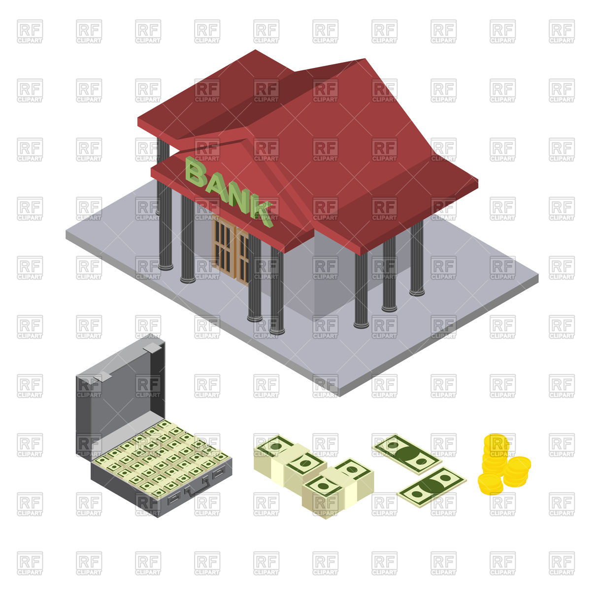 1200x1200 Bank Building Isometric Icons Vector Image Of Business, Finance