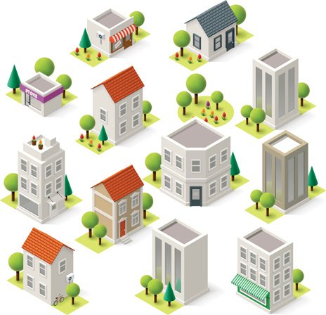 464x448 Isometric Buildings Background Free Vector Download