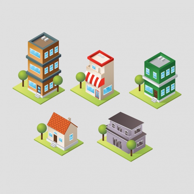 626x626 Isometric Buildings Collection Vector Free Download