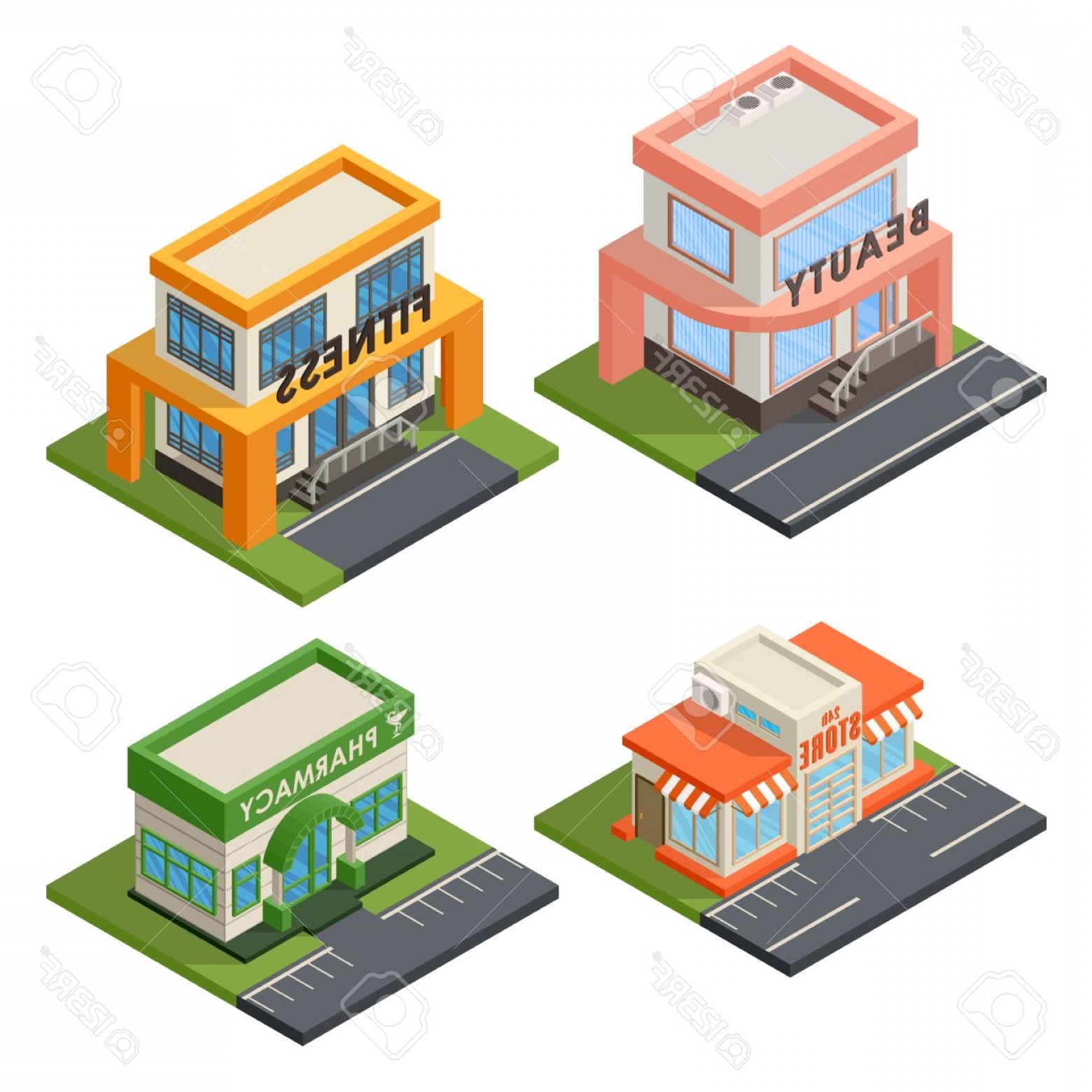 1560x1560 Photostock Vector Vector Isometric Buildings Set Convenience Store