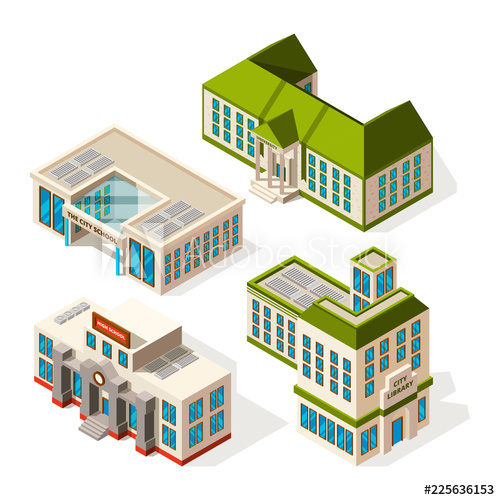 500x500 School Buildings Isometric Pictures Of School Or Institute