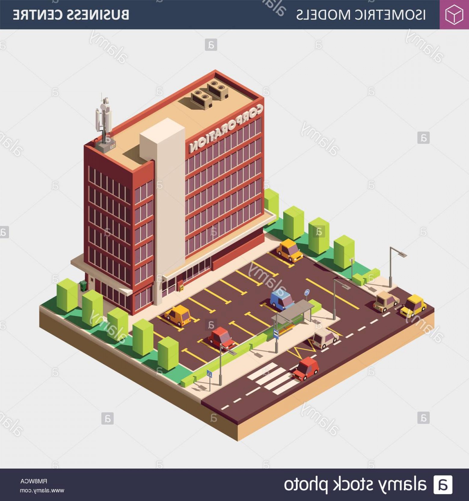 1560x1668 Business Office Or Commercial Building Vector Isometric