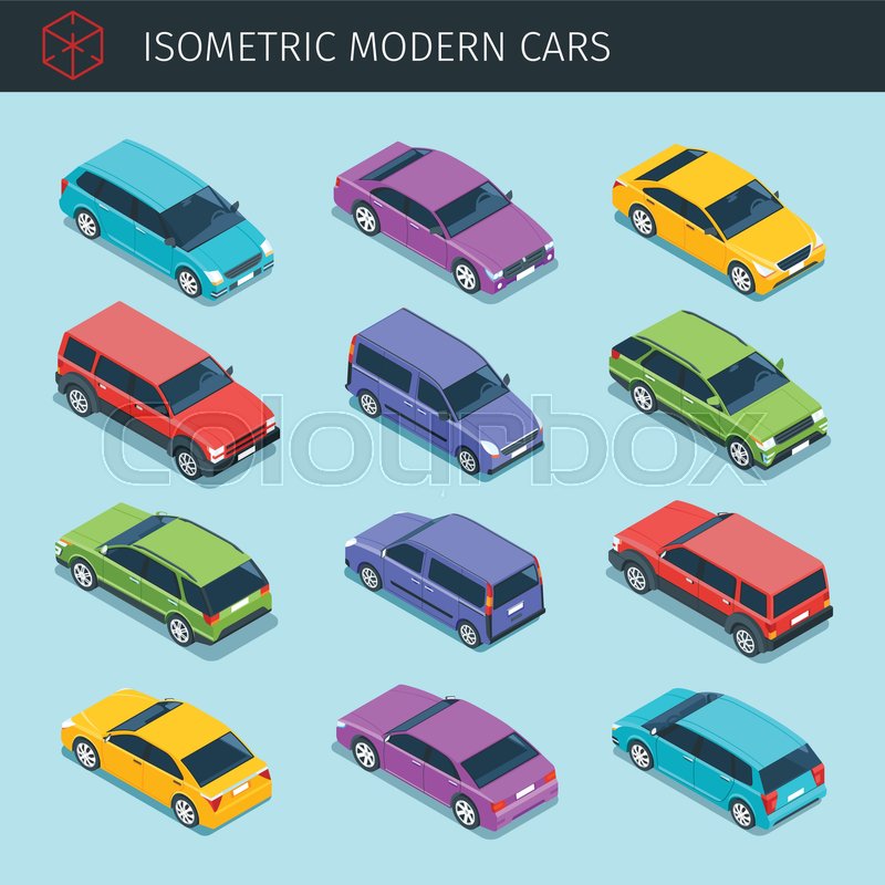 800x800 Isometric Cars Collection With Front Stock Vector Colourbox