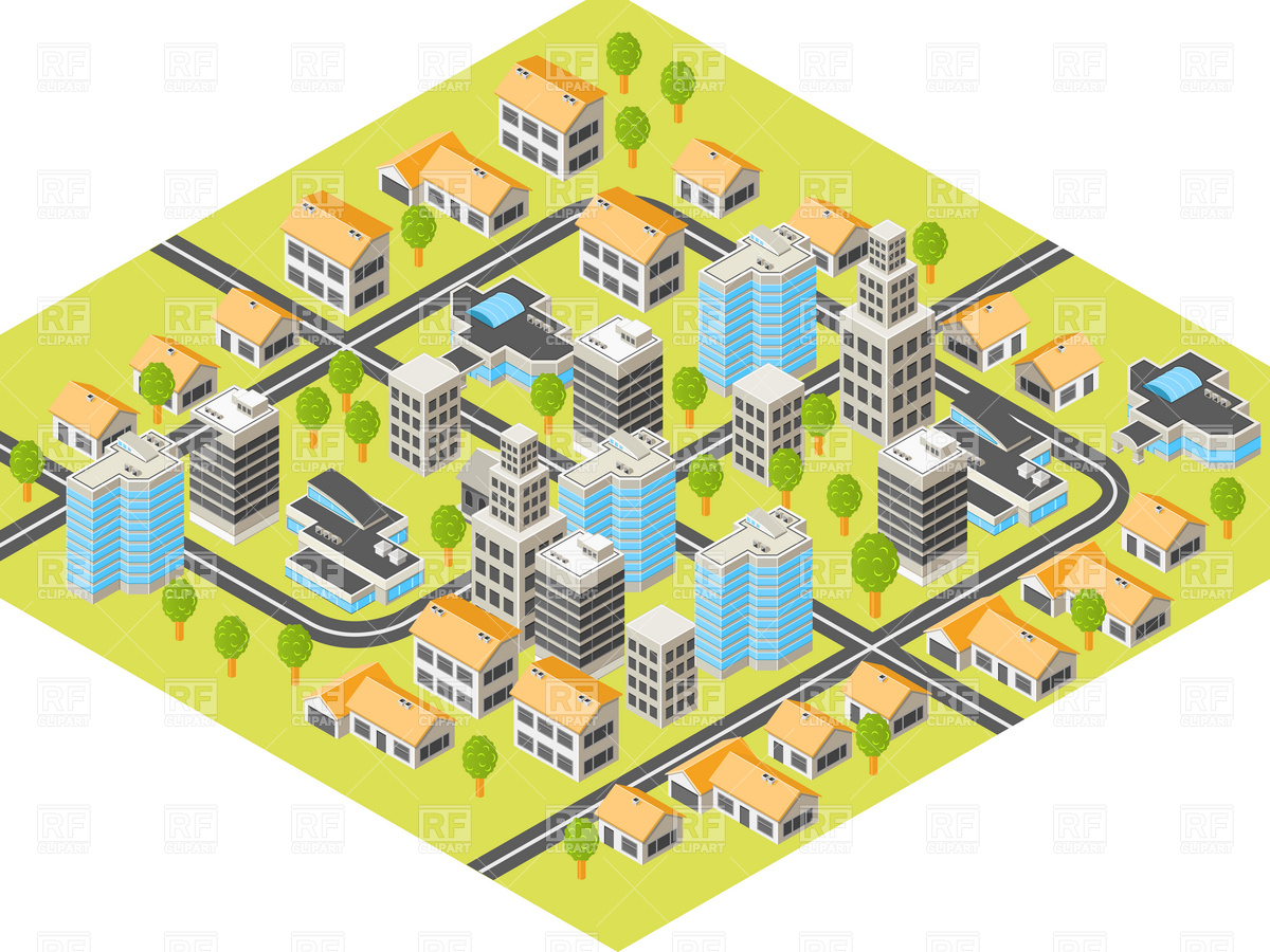 Isometric City With Downtown And Suburbs, Buildings And Roads 1200x900 Isometric City With Downtown And Suburbs, Buildings And Roads