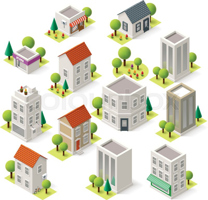 Set Of The Isometric City Buildings Stock Vector Colourbox 800x769 Set Of The Isometric City Buildings Stock Vector Colourbox