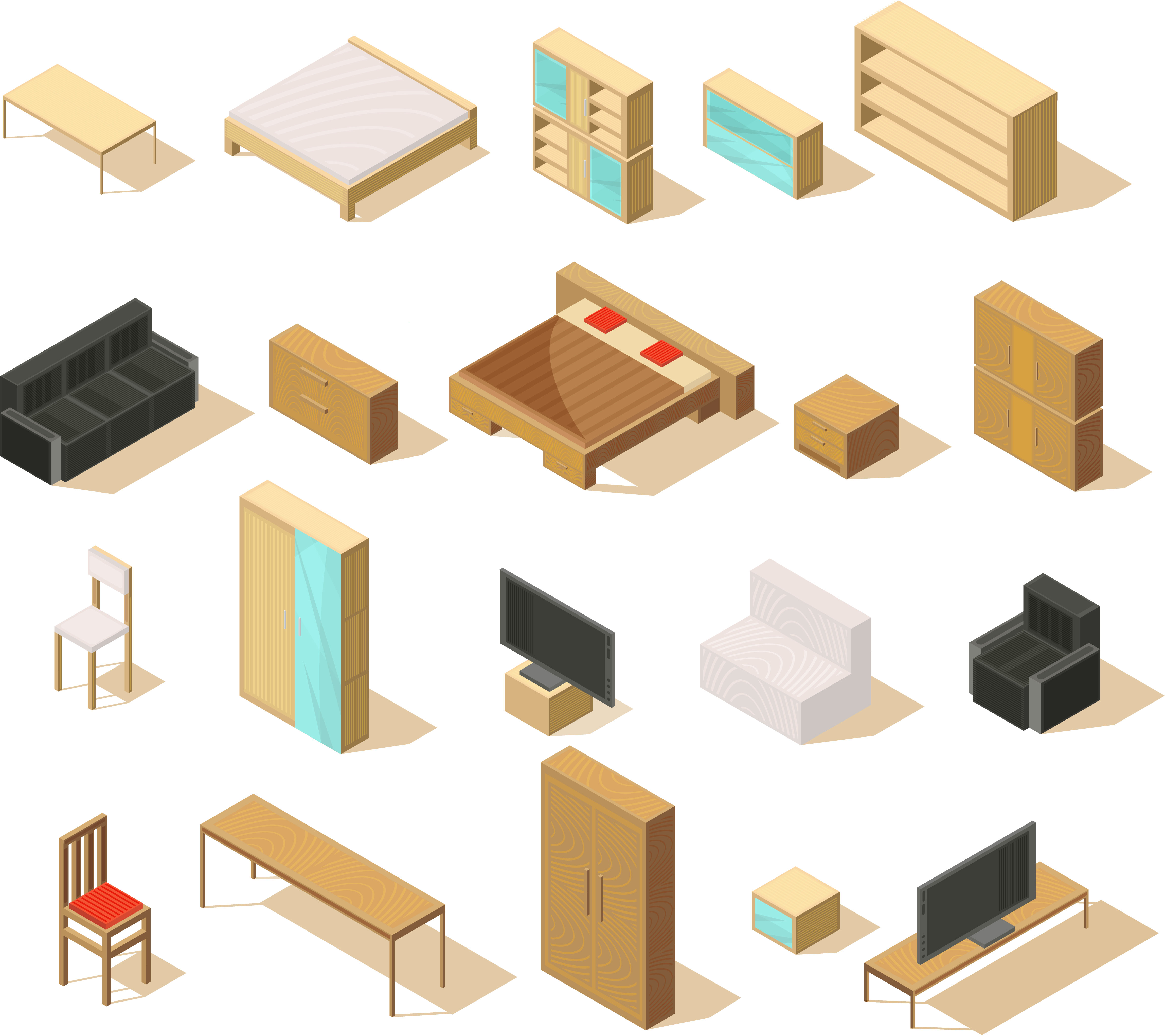 4595x4085 Isometric Furniture Free Vector Art