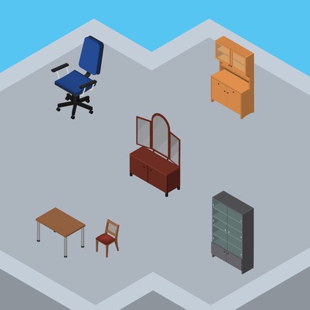 450x450 Isometric Furniture Set Of Drawer, Cupboard, Sideboard And Other