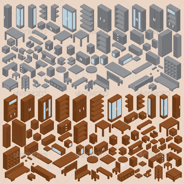 590x590 Isometric Furniture Vector Set Two Figure In Isometric