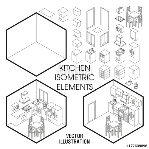 500x500 Isometric Kitchen Interior Constructor Vector Set Of Isometric