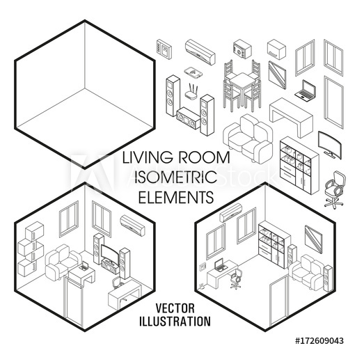 500x500 Isometric Living Room Interior Constructor Vector Set