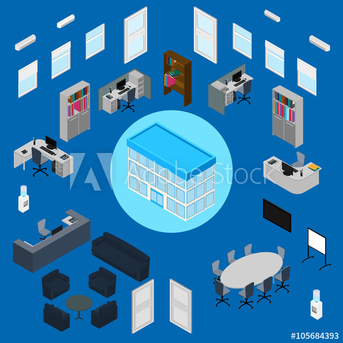 500x500 Isometric Office Furniture Vector Collection Thorgudmund