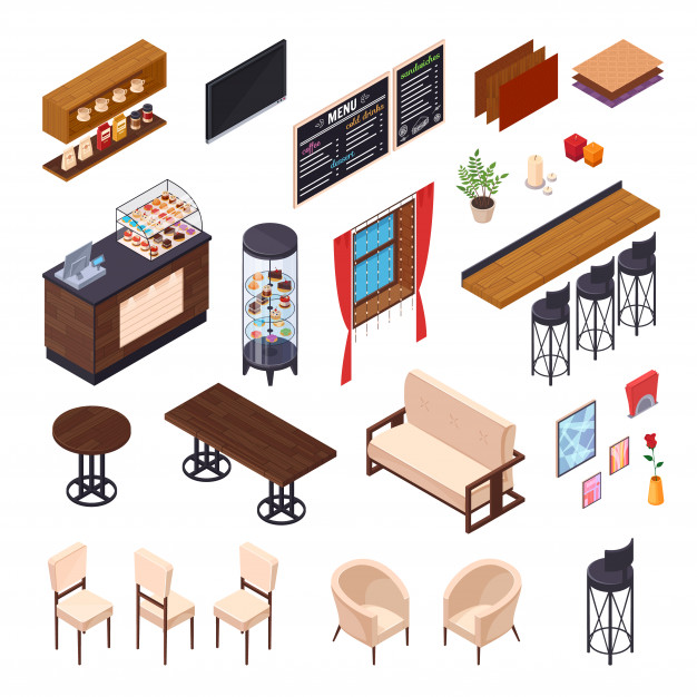 626x626 Cafe Interior Restaurant Pizzeria Bistro Canteen Isometric