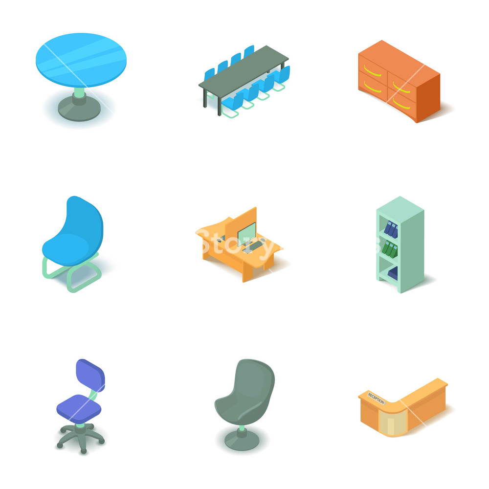 1000x1000 Office Furniture Icons Set Isometric Set Of Office Furniture