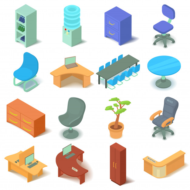 626x626 Office Furniture Icons Set Isometric Illustration Of Office