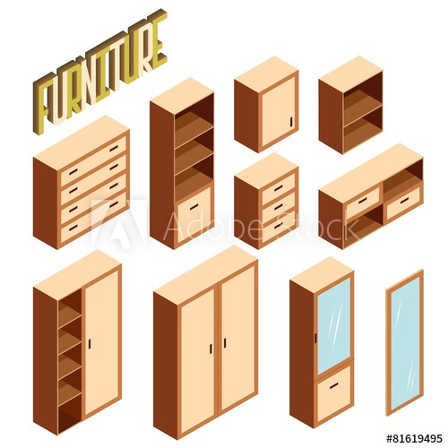 500x500 Set Of Vector Isometric Furniture For Design