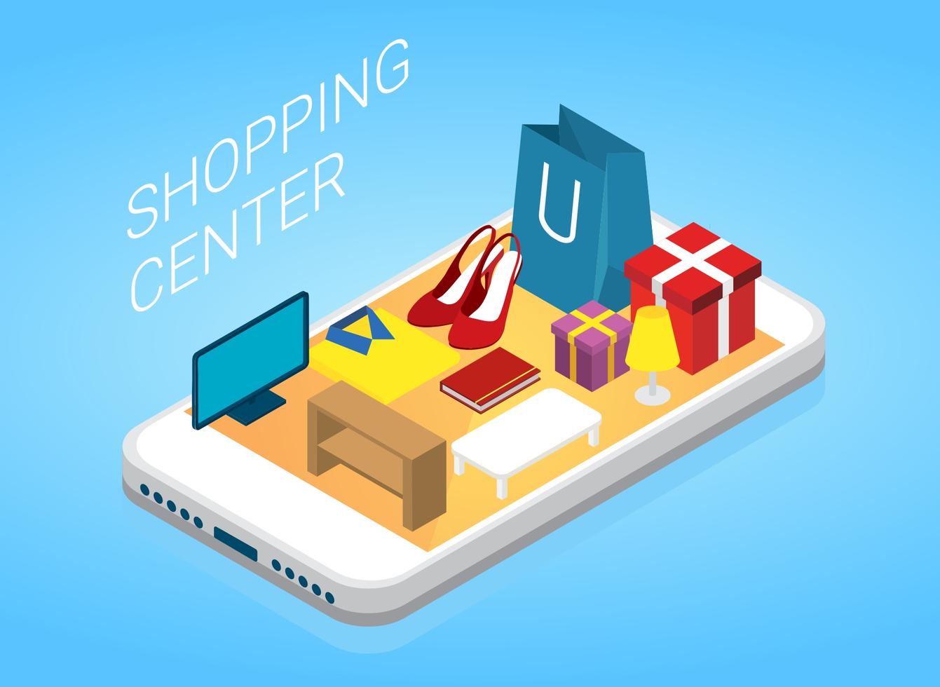 1341x980 Shopping Illustration Shoes Gifts Furniture Isometric Free