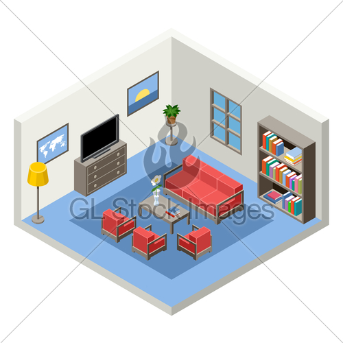 500x500 Vector Interior Of The Isometric Room With Furniture Gl Stock Images