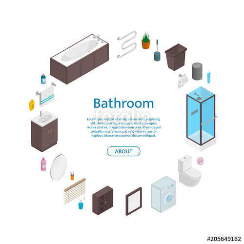 500x500 Vector Bathroom Isometric Furniture Elements In Circle Shape