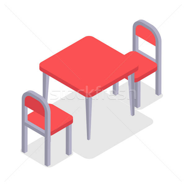 600x600 Chair And Table Isometric Design Cafe Furniture Vector