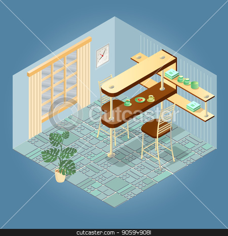 450x464 Fragment Of Interior With Isometric Furniture Set Vector Stock