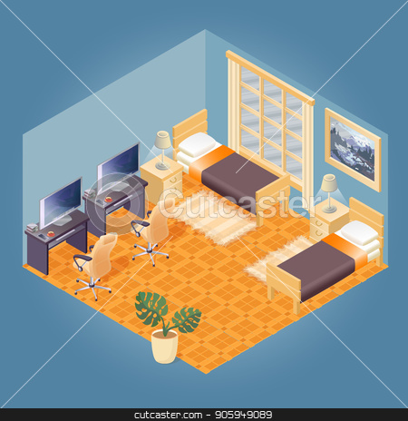 450x464 Fragment Of The Interior With Detailed Isometric Furniture Set
