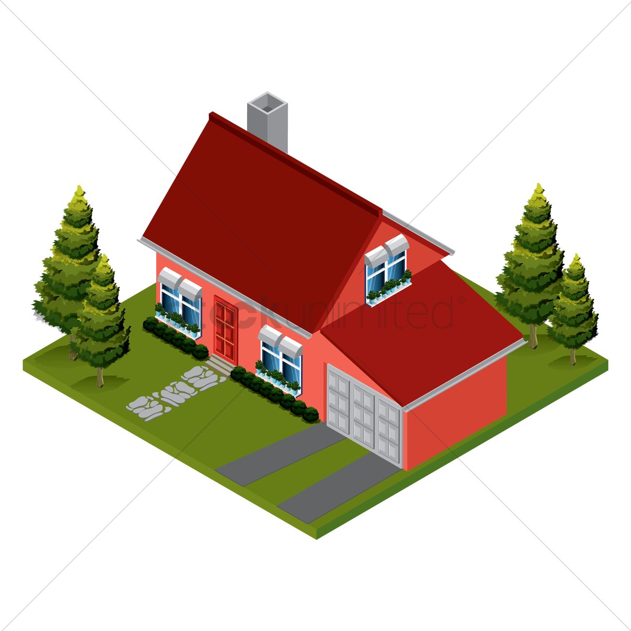 1300x1300 Isometric House Vector Image