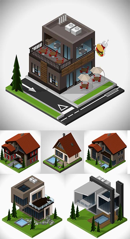 450x825 Isometric House Vector Templates
