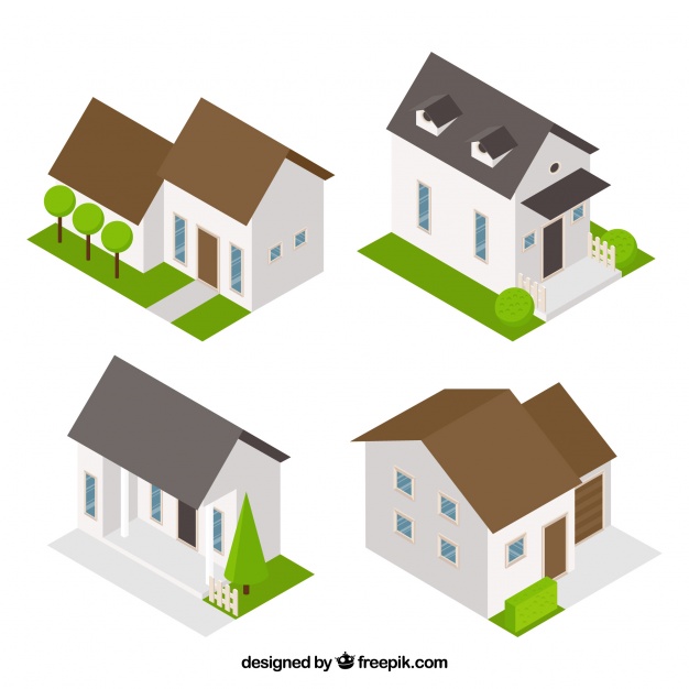 626x626 Pack Of Four Cute Isometric Houses Vector Free Download