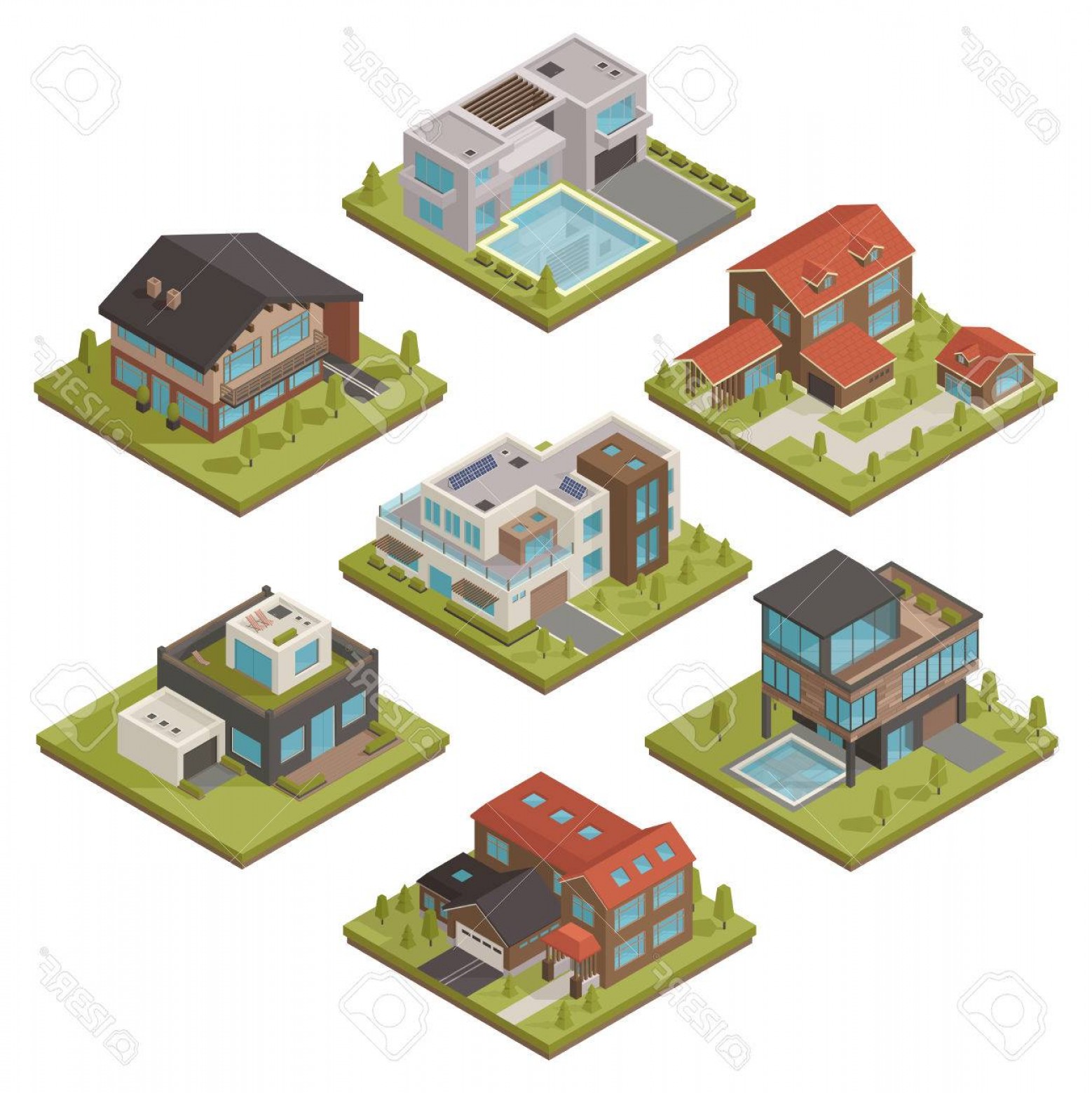 1558x1560 Photostock Vector Isolated Colored And Isometric House Icon Set