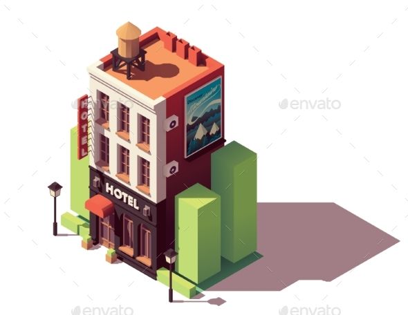590x456 Vector Isometric Hotel Building