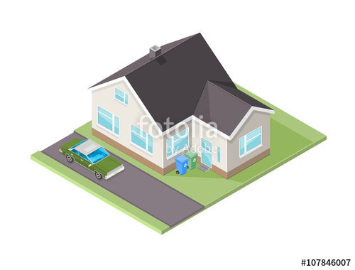 500x380 Vector Isometric House Illustration With Family Car Domestic Home