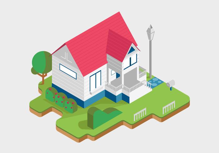 700x490 White Cottage House Vector Isometric Illustration