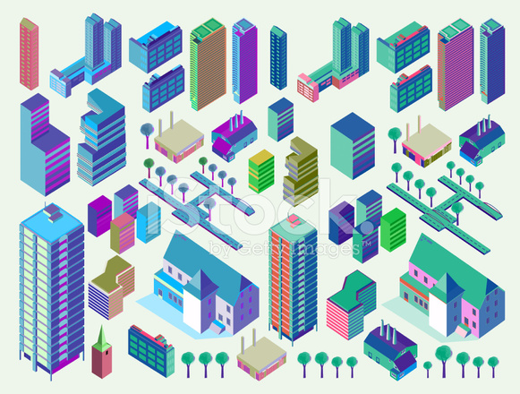 581x440 Isometric Map Pieces Stock Vector