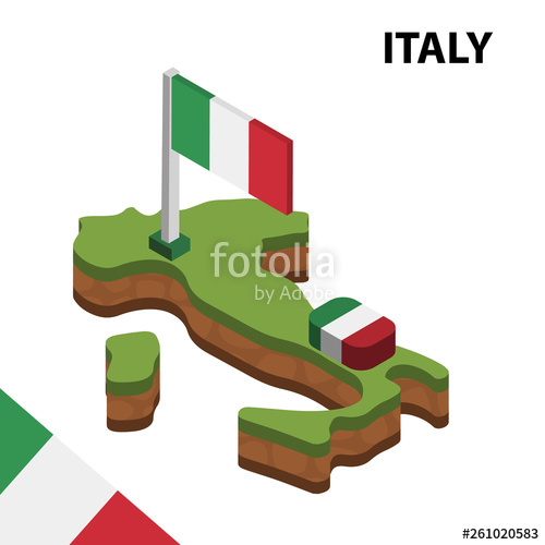 500x500 Isometric Map And Flag Of Italy Isometric Vector Illustration