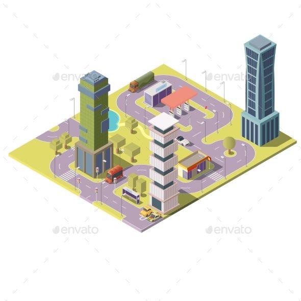 590x590 Vector Isometric Map Of City With Buildings