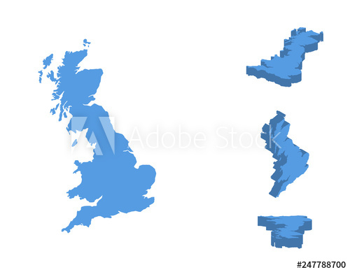 500x389 England Isometric Map Vector Illustration, Country Isolated