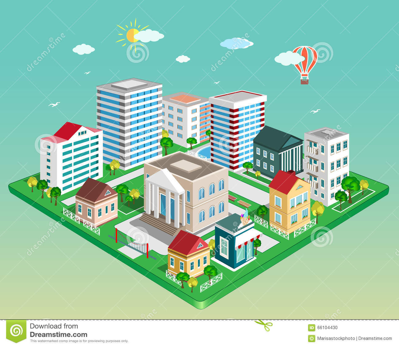 1300x1130 Flat Isometric City Set Of Detailed Vector Buildings In Map