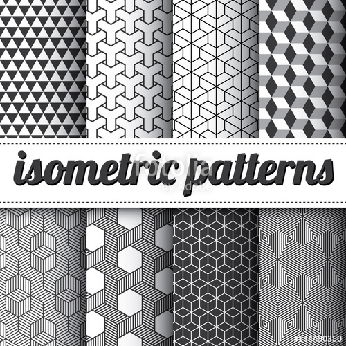 500x500 Set Of Various Black And White Isometric Vector Patterns Stock