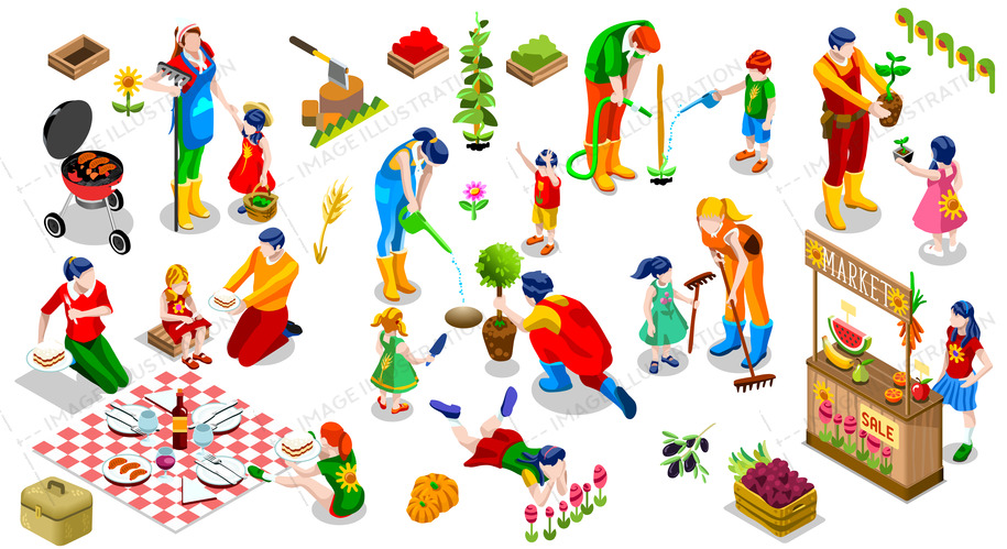 915x499 Isometric People Family Plant Tree Icon Set Vector Illustration