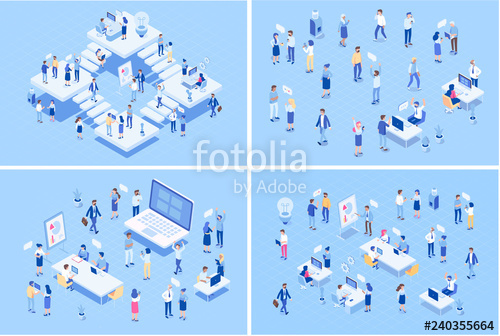 500x336 Teamwork, Cooperation Office People Isometric People Vector Set