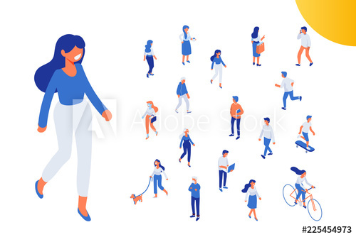 500x334 Flat Isometric Girl Walking Isometric People Vector Set Flat