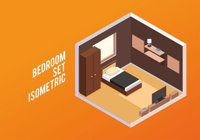 700x490 Bedroom Set Isometric Free Vector