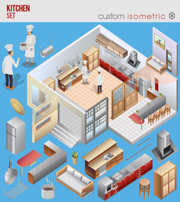 626x703 Isometric Of Kitchen Room Vector Premium Download