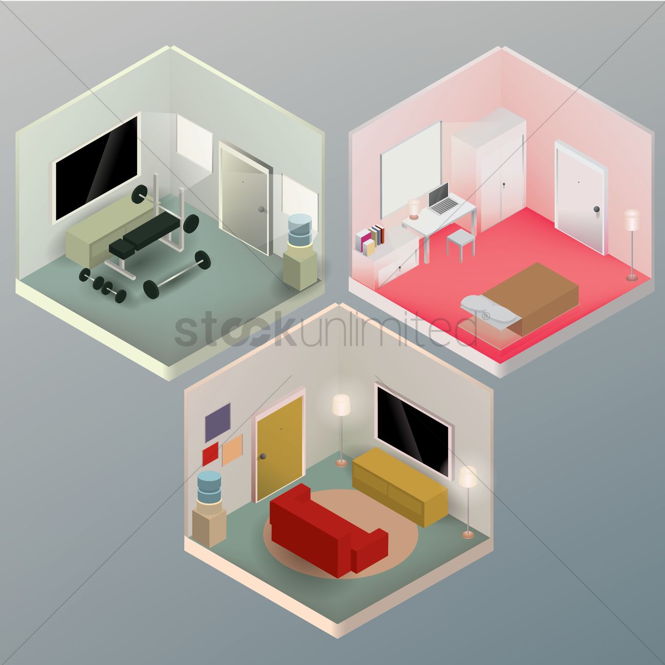 1300x1300 Isometric Rooms Vector Image