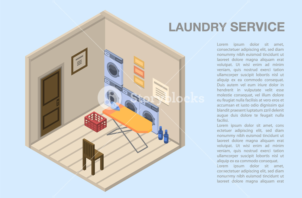 1000x654 Laundry Service Room Concept Background Isometric Illustration