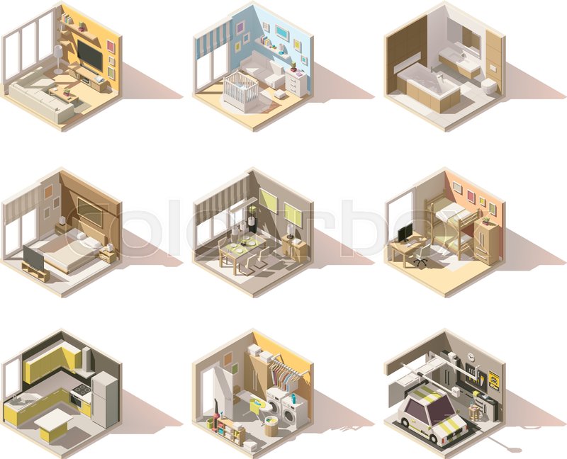 800x648 Vector Isometric Low Poly Home Rooms Stock Vector Colourbox