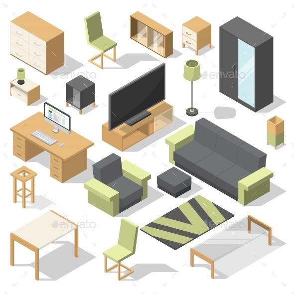590x590 Furniture Set For Bed Room Vector Isometric Isometric