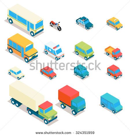 450x470 Isometric City Transport And Trucks Vector Icons Cars, Minibus