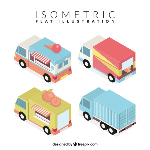 626x626 Isometric Trucks For Different Business Vector Free Download