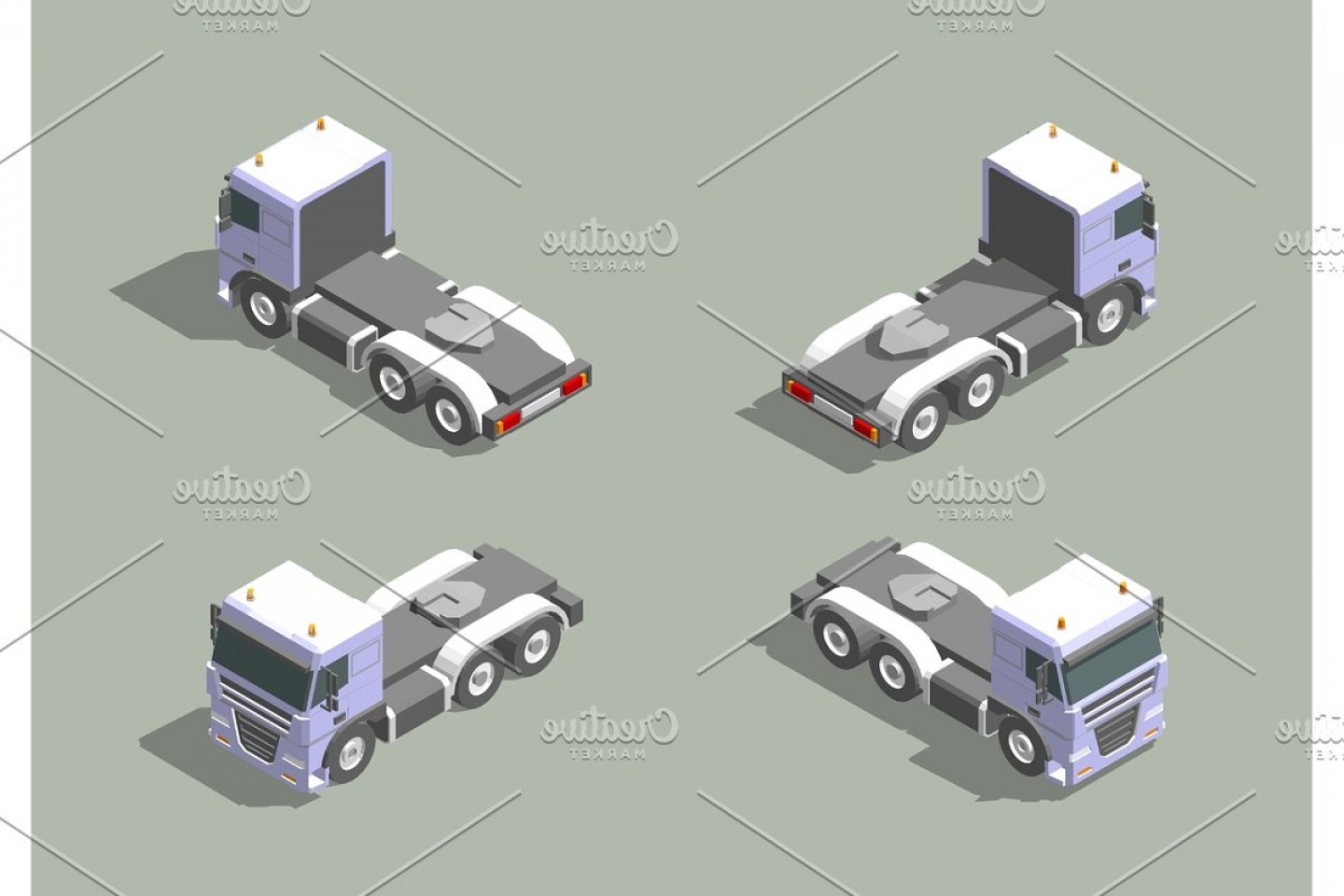 1440x960 Truck Cab In Four Views Isometric Icon Vector Graphic Illustration
